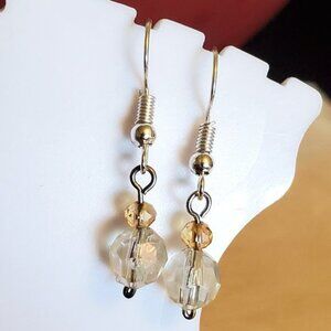 Silver Tone Hook Clear Glass Bead Dangle Earrings
